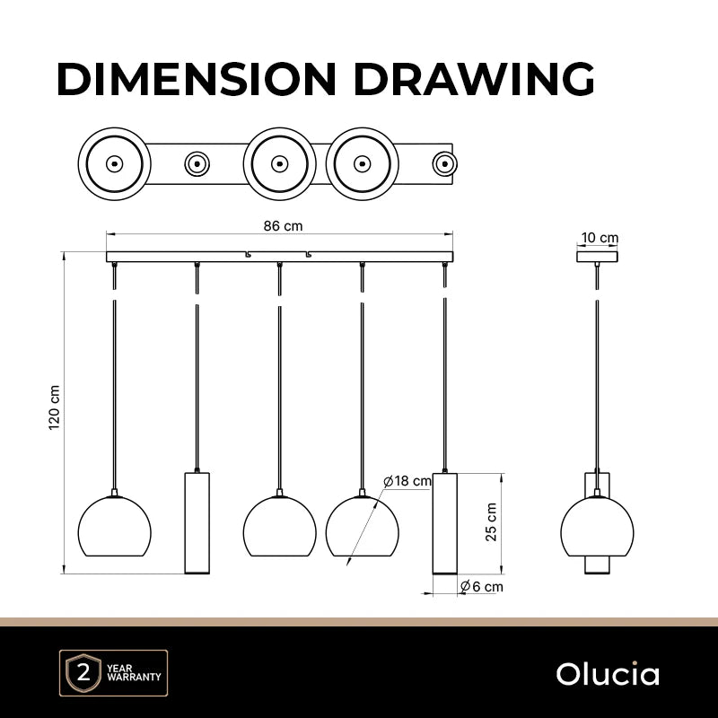 Luca - Hanglamp - Zwart / Grijs - 5L