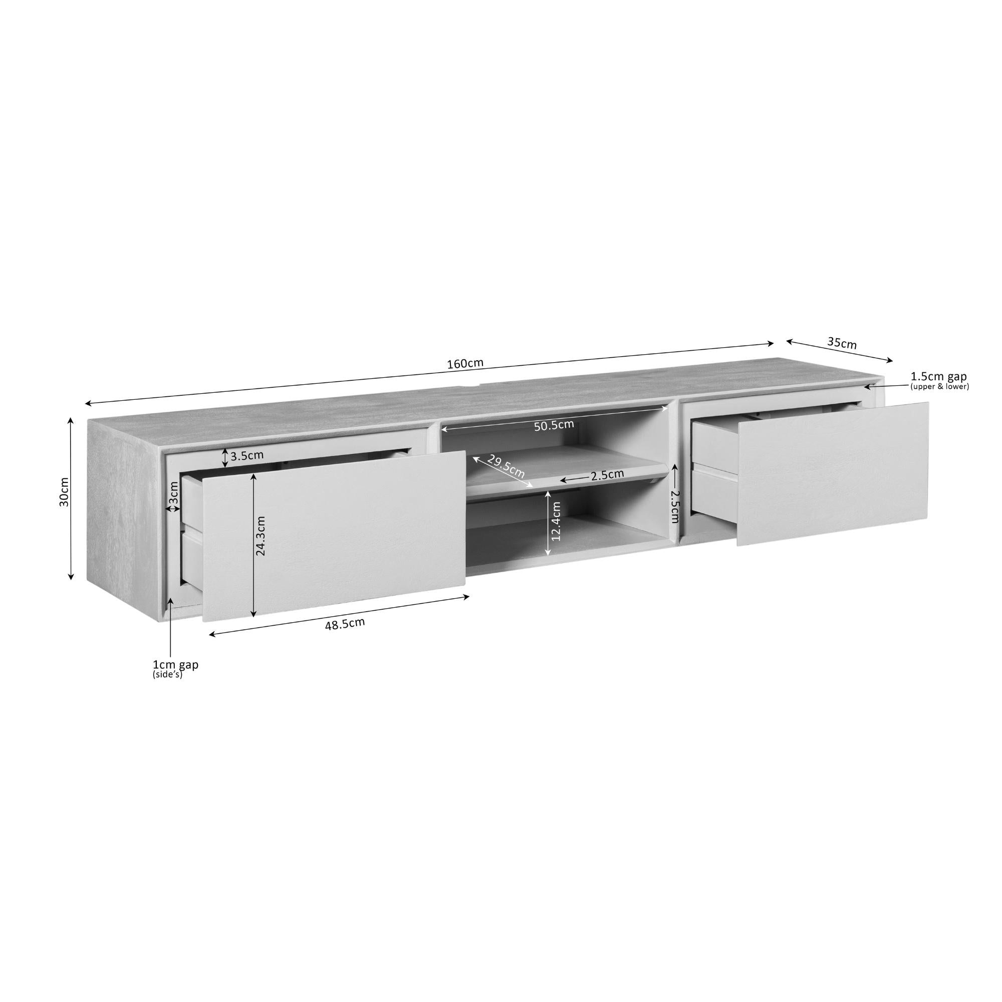 Zwevend tv meubel Ambiance Zand | 160 cm