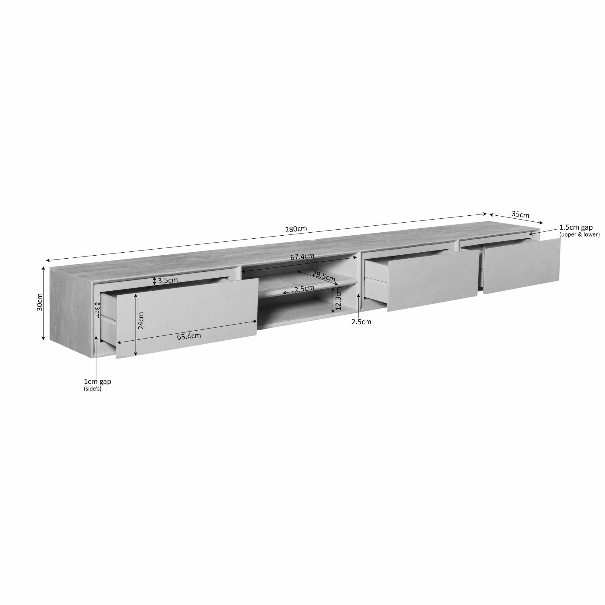 Zwevend tv-meubel Ambiance taupe | 280 cm