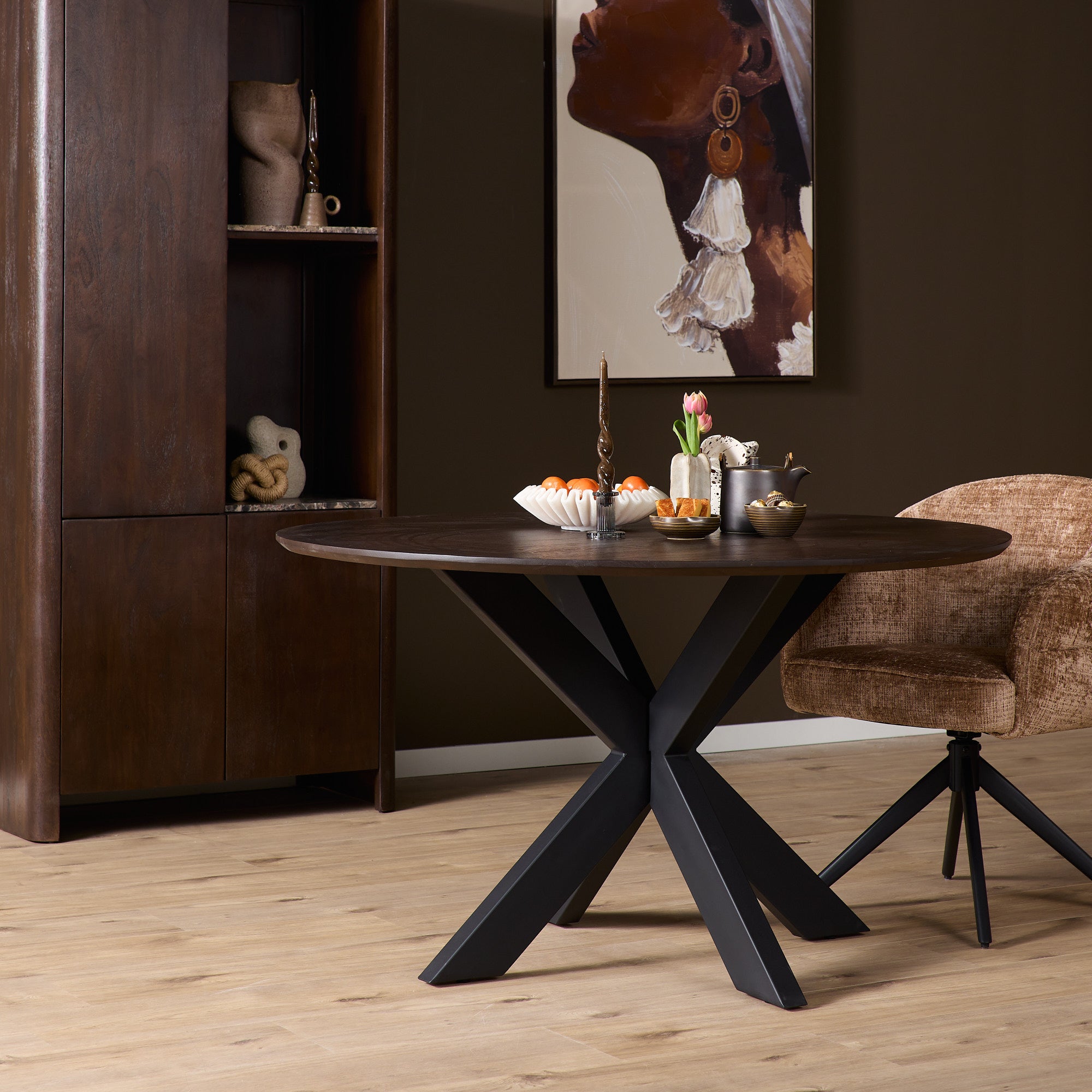 Eiken eettafel Ferris | Rond 130 cm | Bruin