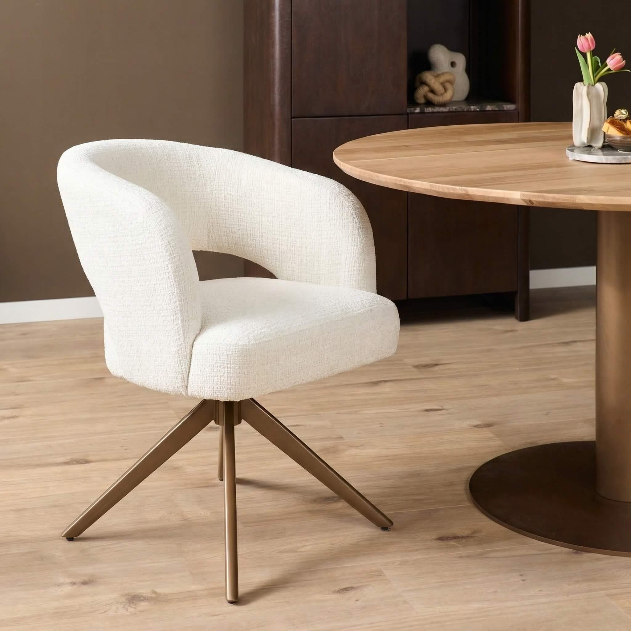 Eetkamerstoel Demi | Off White | Poot Bronze | Met armleuning