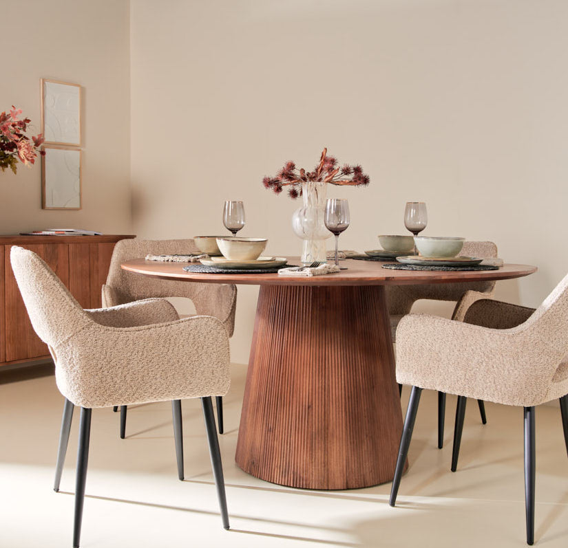 Japandi Eettafel Rond - Lichtbruin - Ø120cm