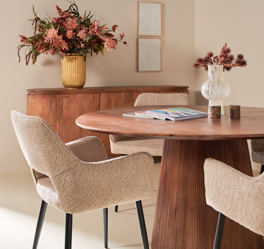 Japandi Eettafel Rond - Lichtbruin - Ø120cm