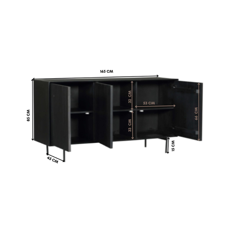 Dressoir Madison Zwart | 165 cm