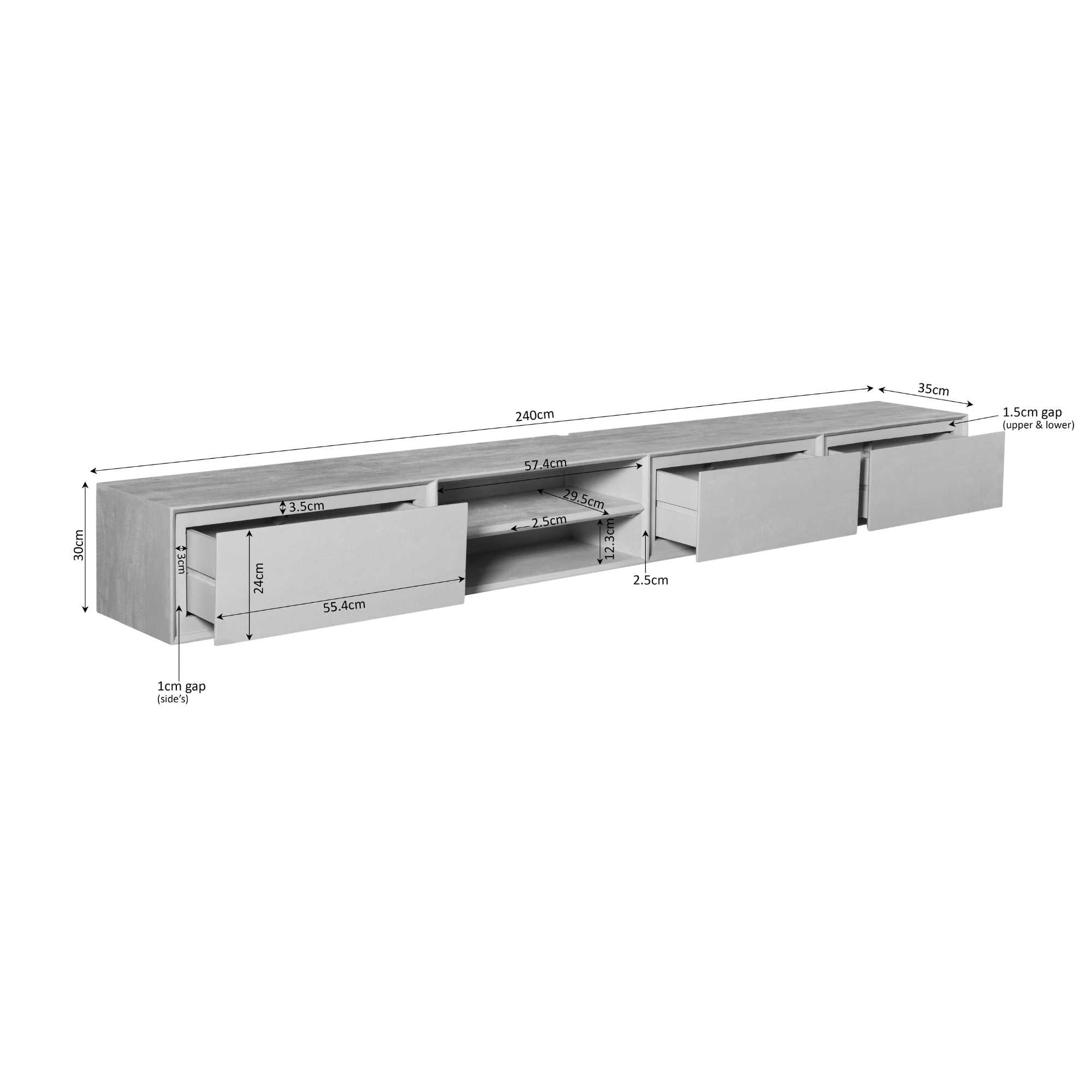 Zwevend tv meubel Ambiance Bruin | 240 cm
