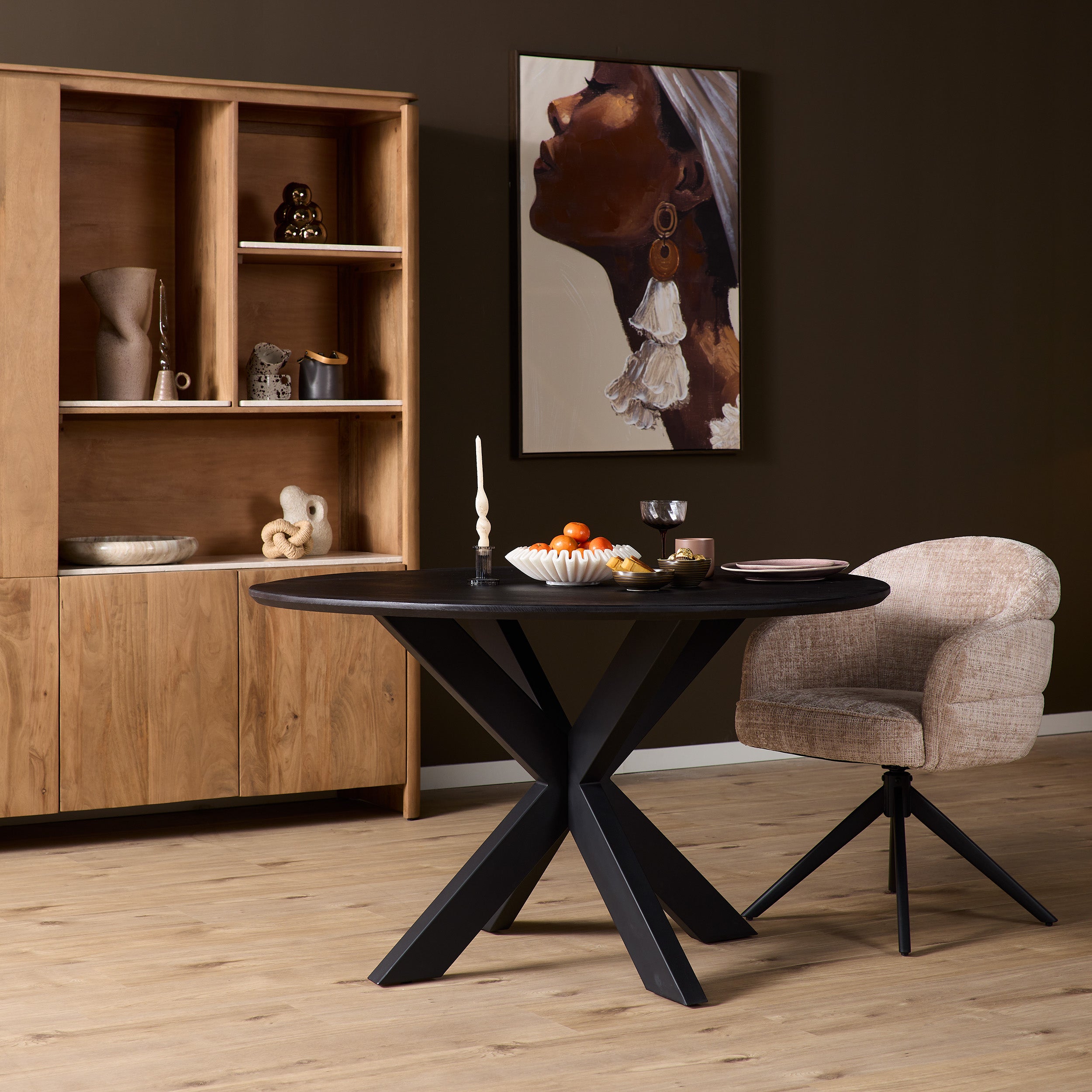 Eiken eettafel Ferris | Rond 110 cm | Zwart