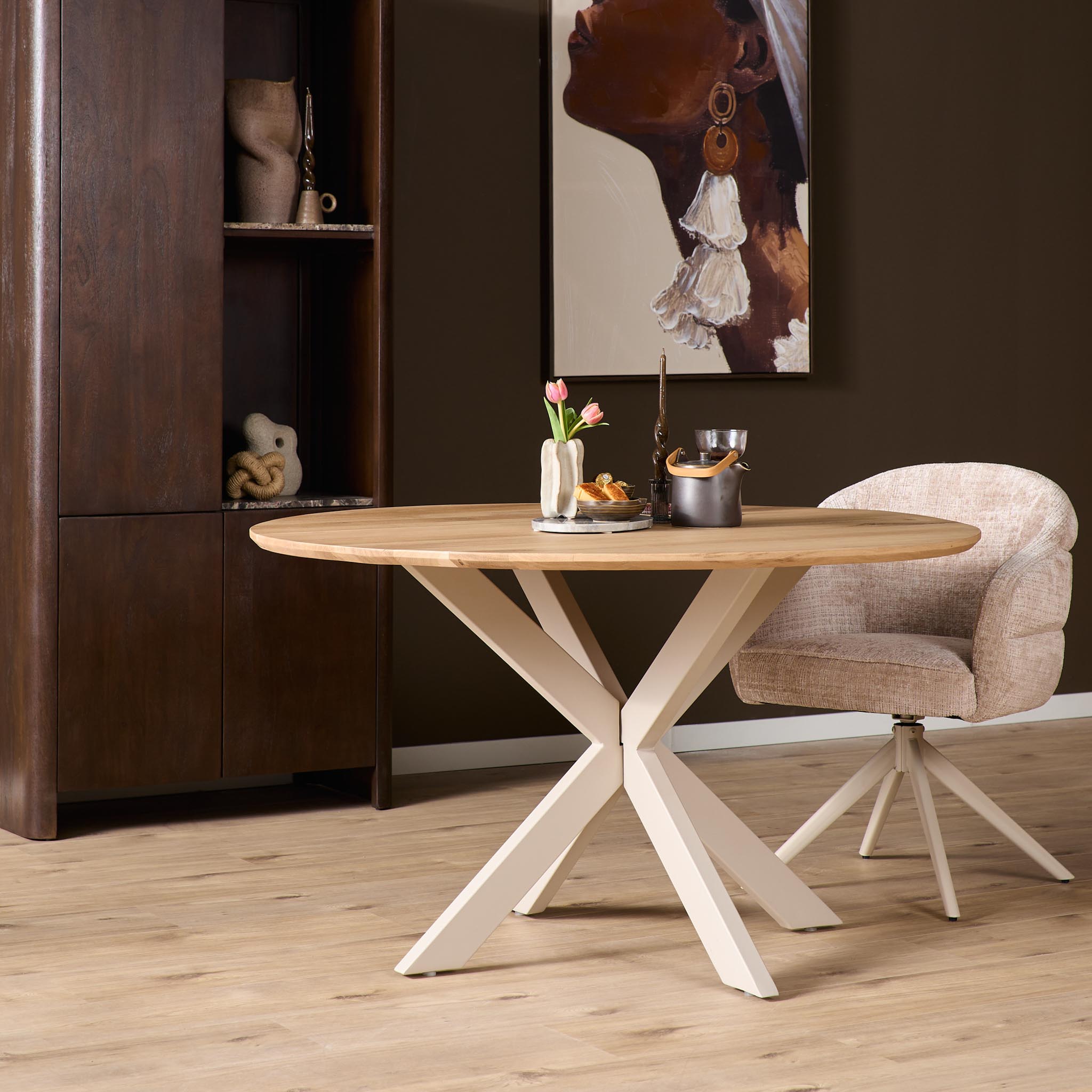 Eiken eettafel Ferris | Rond 150 cm | Naturel | Poot Sand
