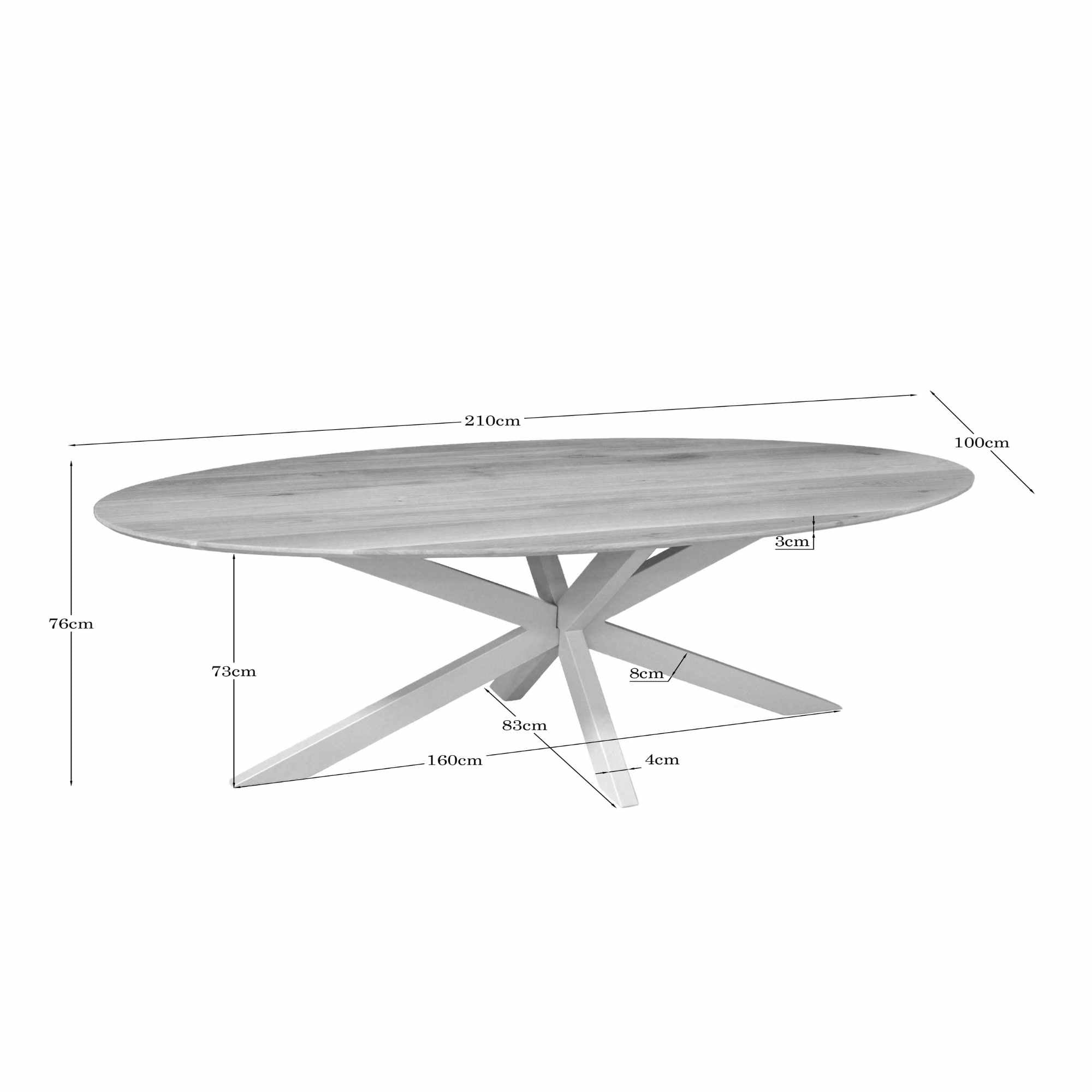 Eiken eettafel Ferris | Ovaal 210 cm | Naturel | Poot Sand