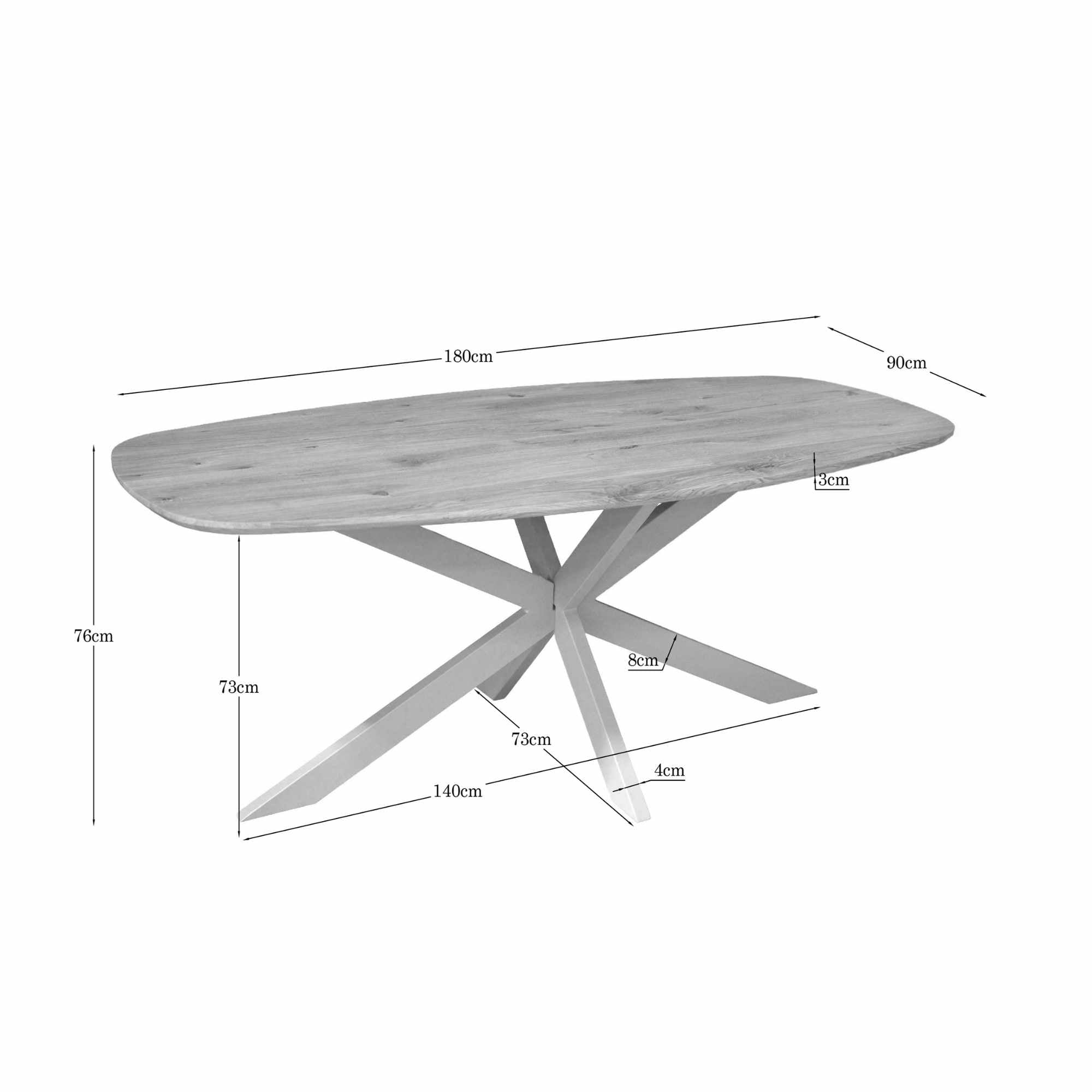 Eiken eettafel Ferris | Deens Ovaal 180 cm | Naturel | Poot Sand