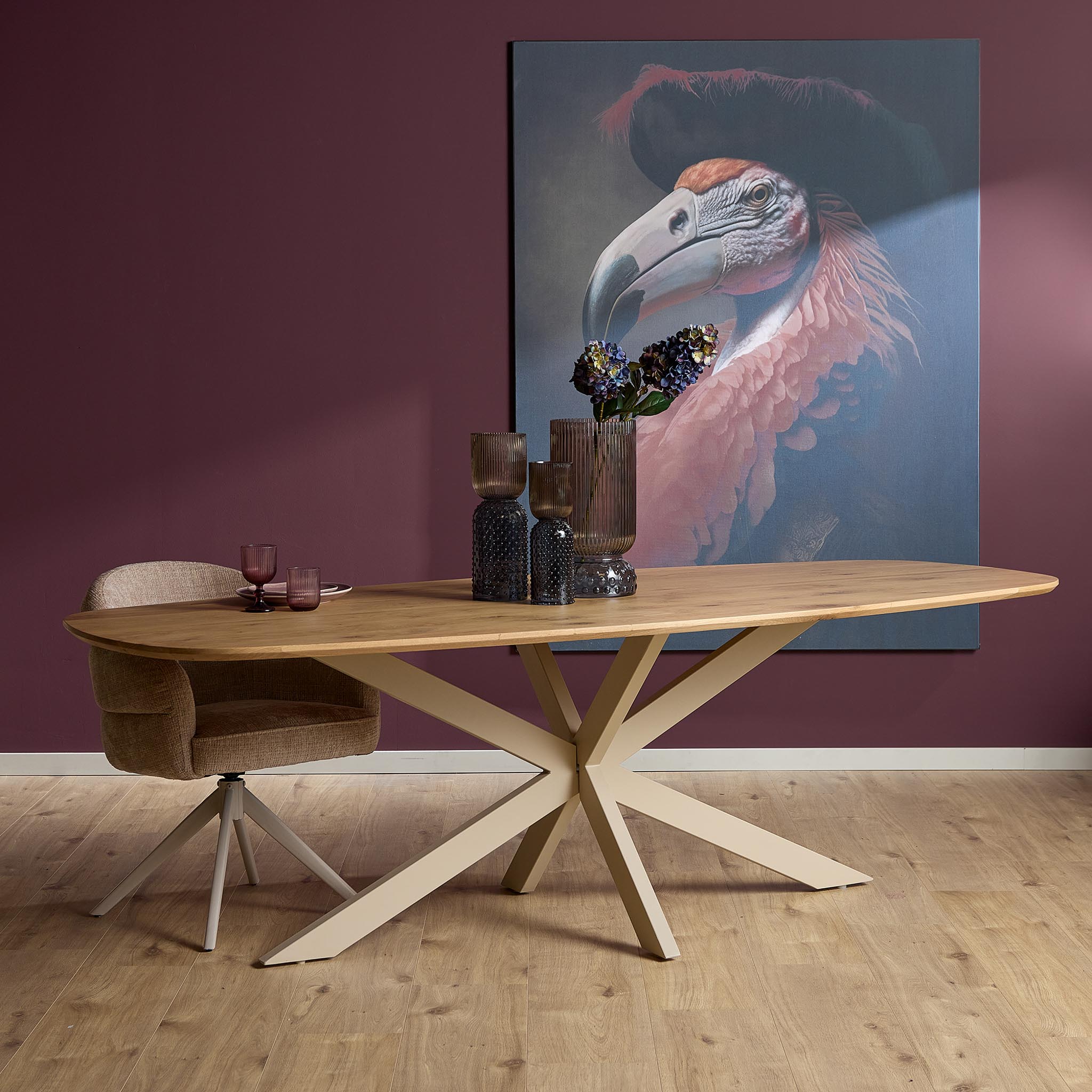 Eiken eettafel Ferris | Deens Ovaal 240 cm | Naturel | Poot Sand