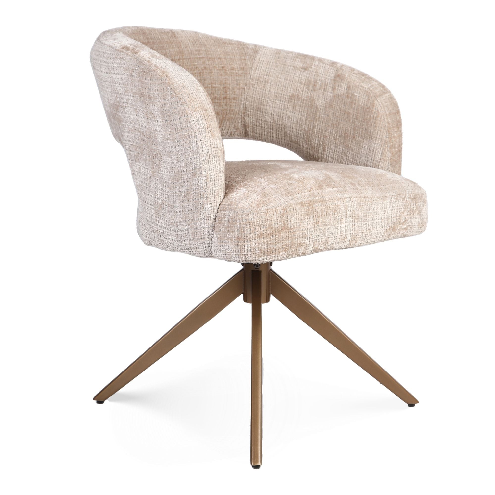 Eetkamerstoel Demi | Beige | Poot Bronze |  Met armleuning